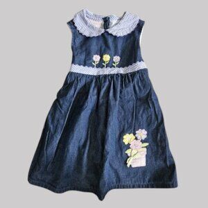 SAMARA Denim and Seersucker Gingham Trim Sleeveless Dress Girls Size 6